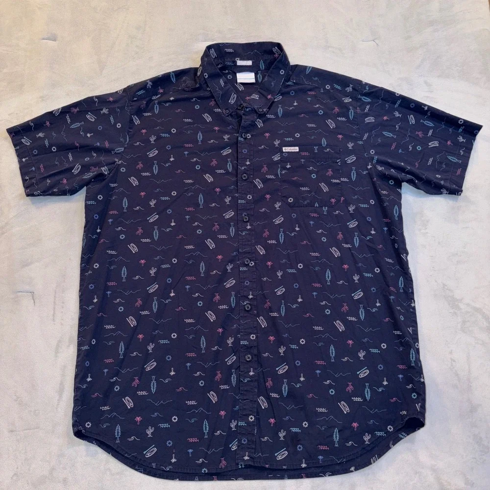Columbia Mens Navy Rapid River Short Sleeve Button Down Shirt XLT Tall Regular